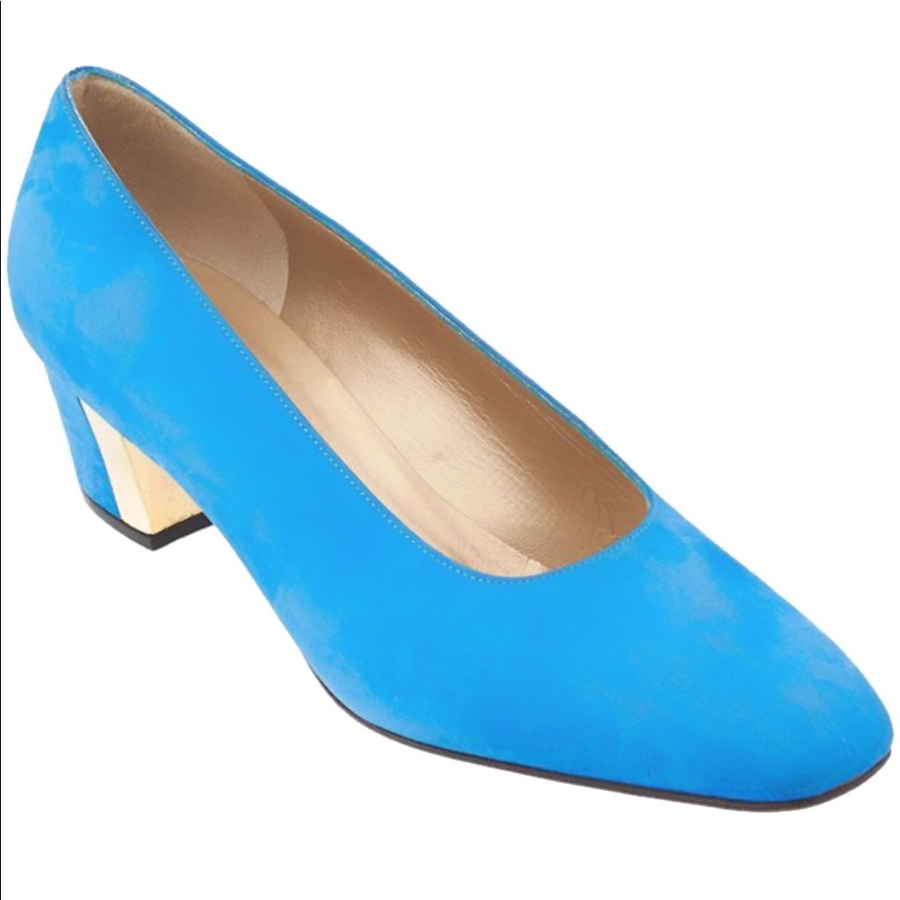 St. John Blue Suede Slip On Block Low Heel Pump 8